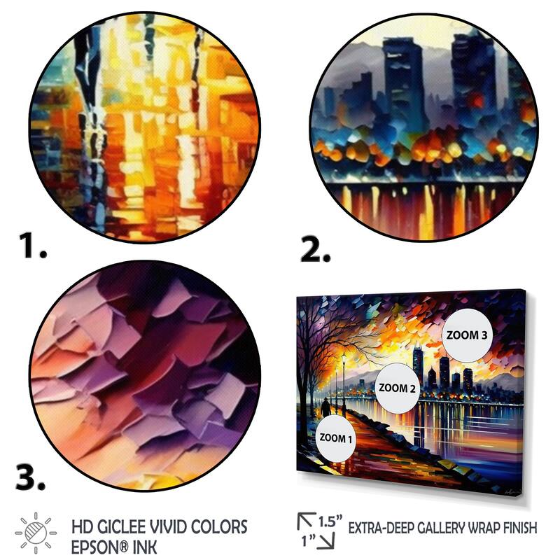 Designart "Vancouver Skyline At Sunset II" City Vancouver Canvas Art